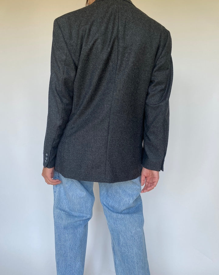 VINTAGE DARK GREY DOUBLE BREASTED WOOL BLAZER 3409