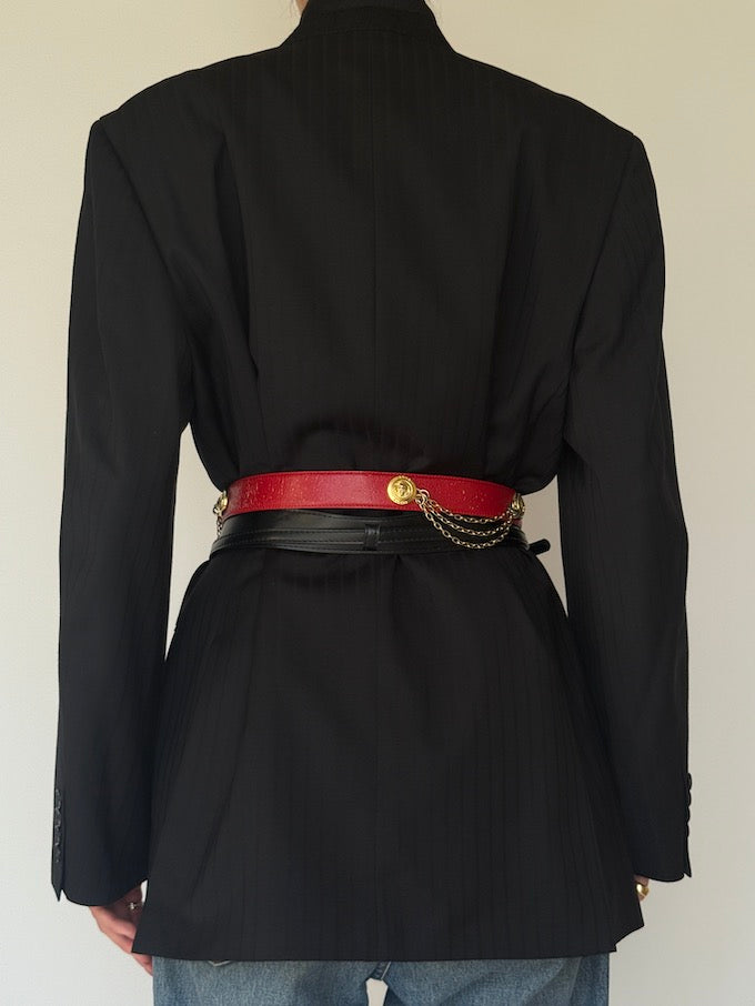 Vintage Red Chain Detail Belt with Gold Hardware