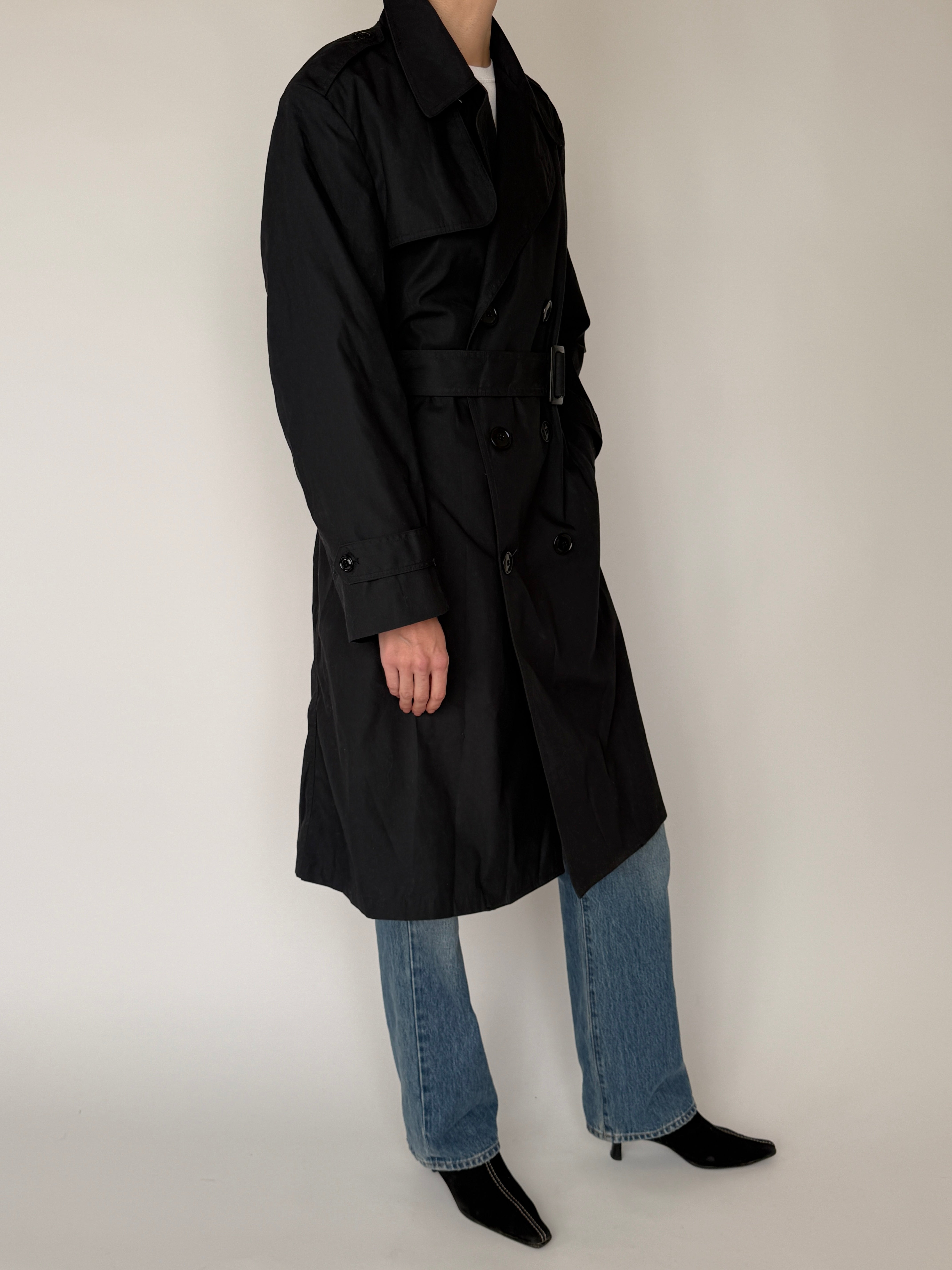 Vintage trench coat black side view