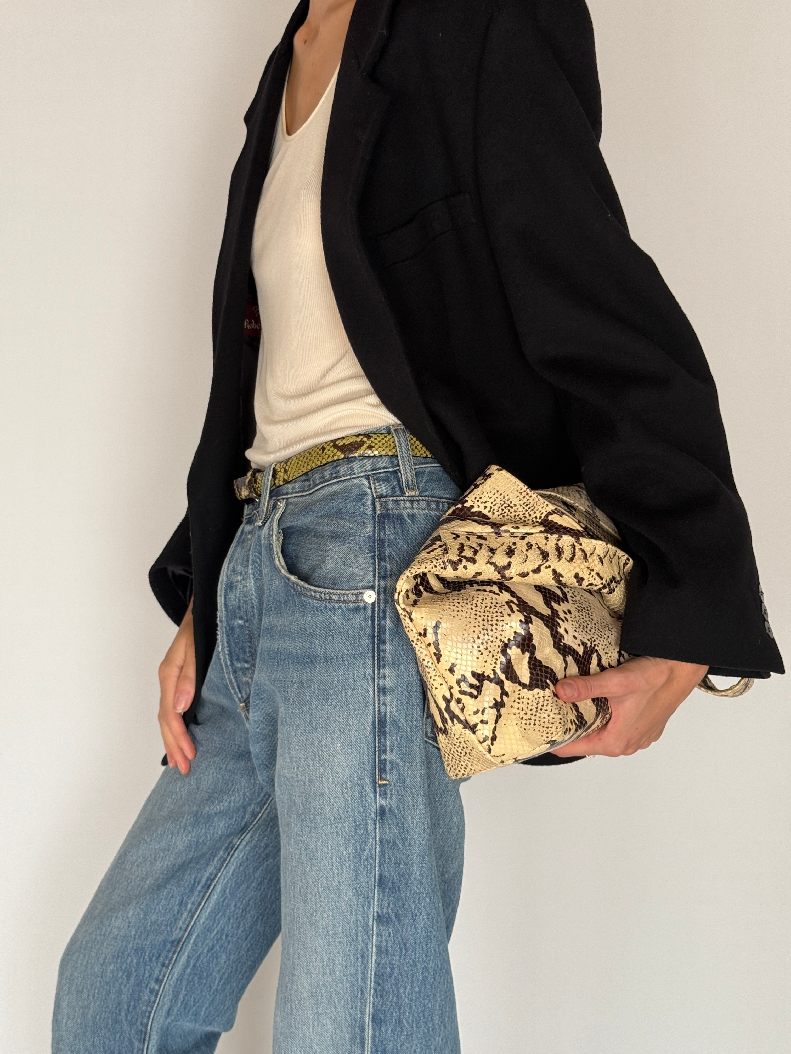 Vintage Snakeskin Leather Belt Green & Brown