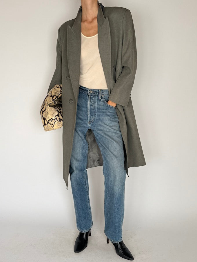 Vintage Grey Long Checked Coat 5744