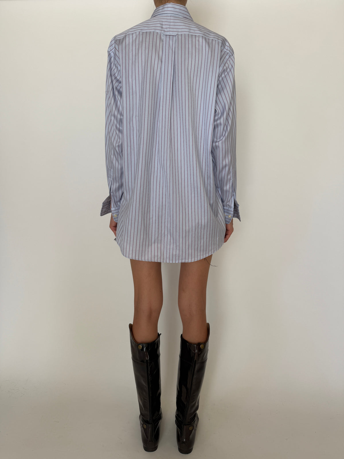 Vintage Oversized Striped Cotton Button-Up Shirt Light Blue 7925