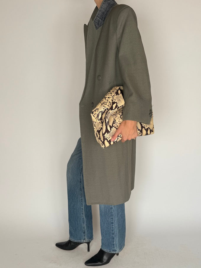 Vintage Grey Long Checked Coat 5744