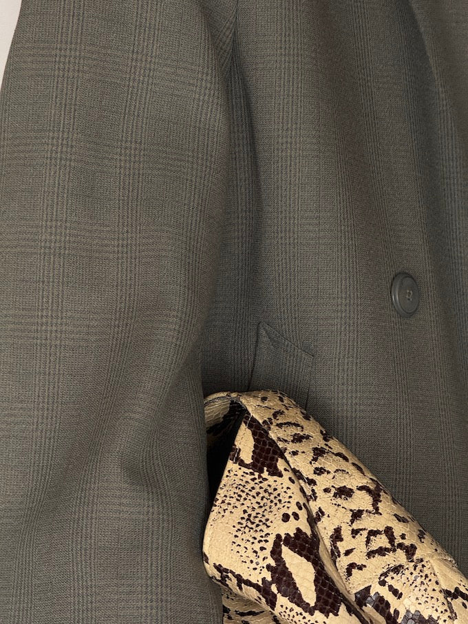 Vintage Grey Long Checked Coat 5744