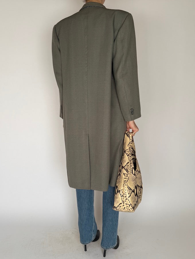 Vintage Grey Long Checked Coat 5744