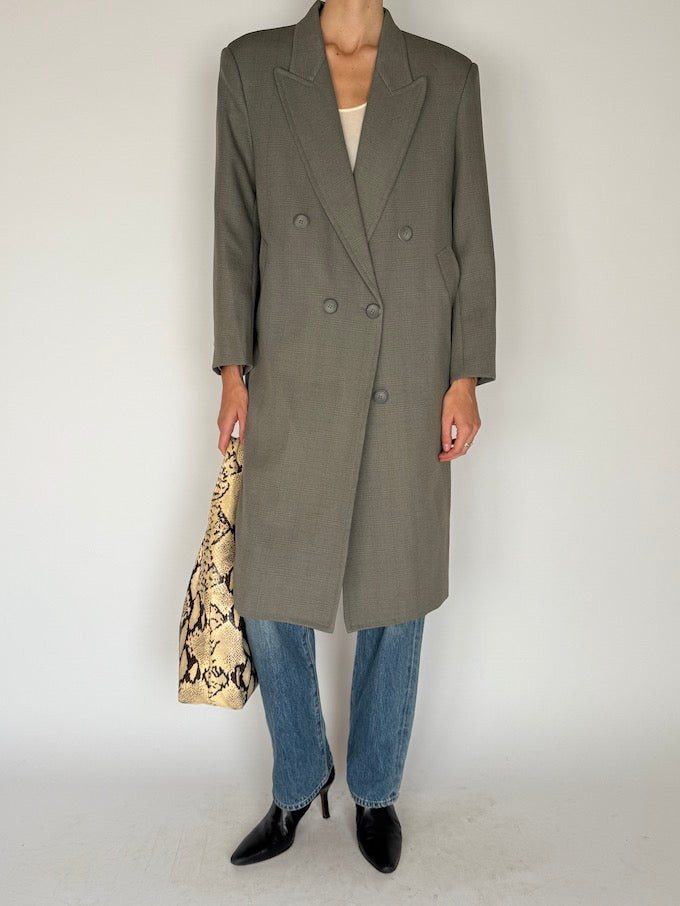 Vintage Grey Long Checked Coat 5744