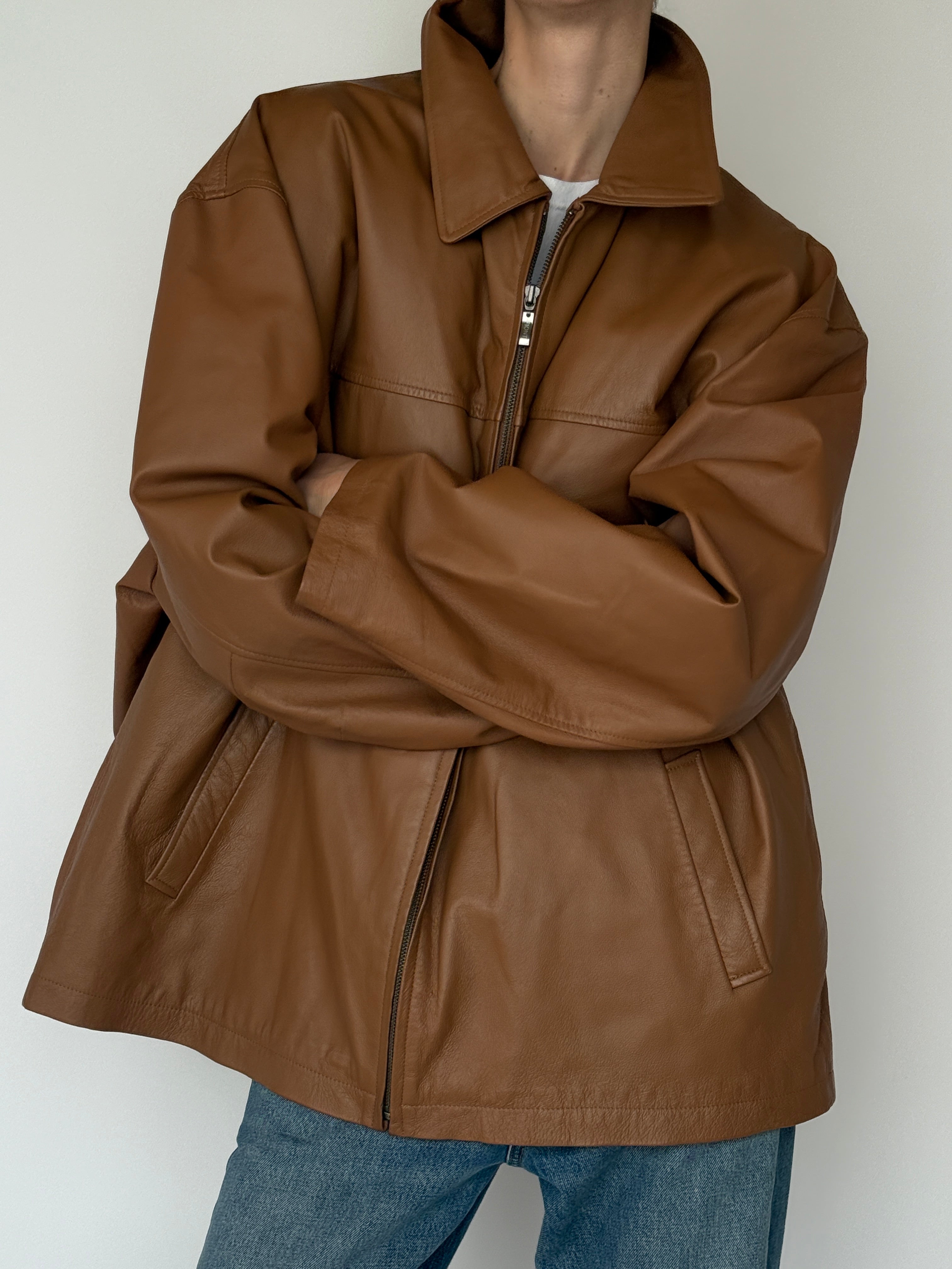 Vintage brown leather jacket front view