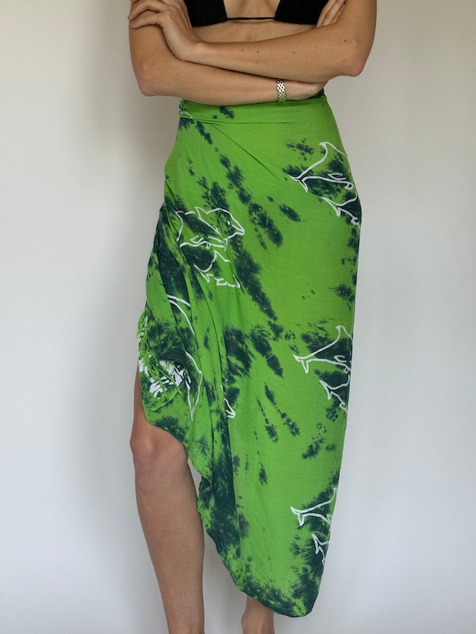 Vintage Tropical Green Tie-Dye Sarong 6280