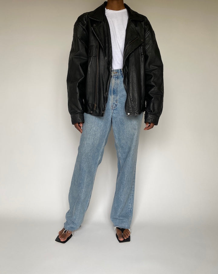 VINTAGE BLACK OVERSIZED LEATHER JACKET 3824