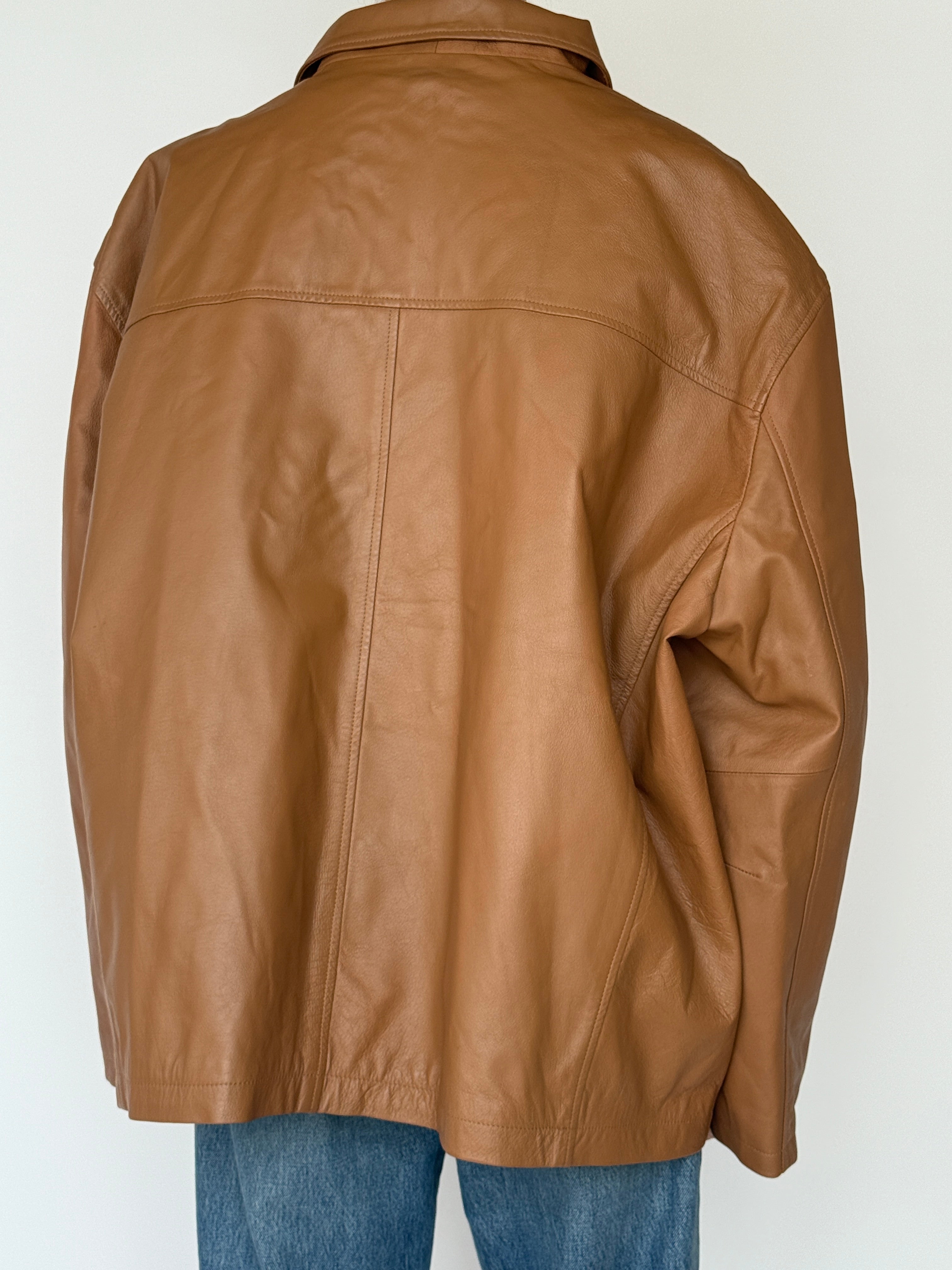 Vintage brown leather jacket back view