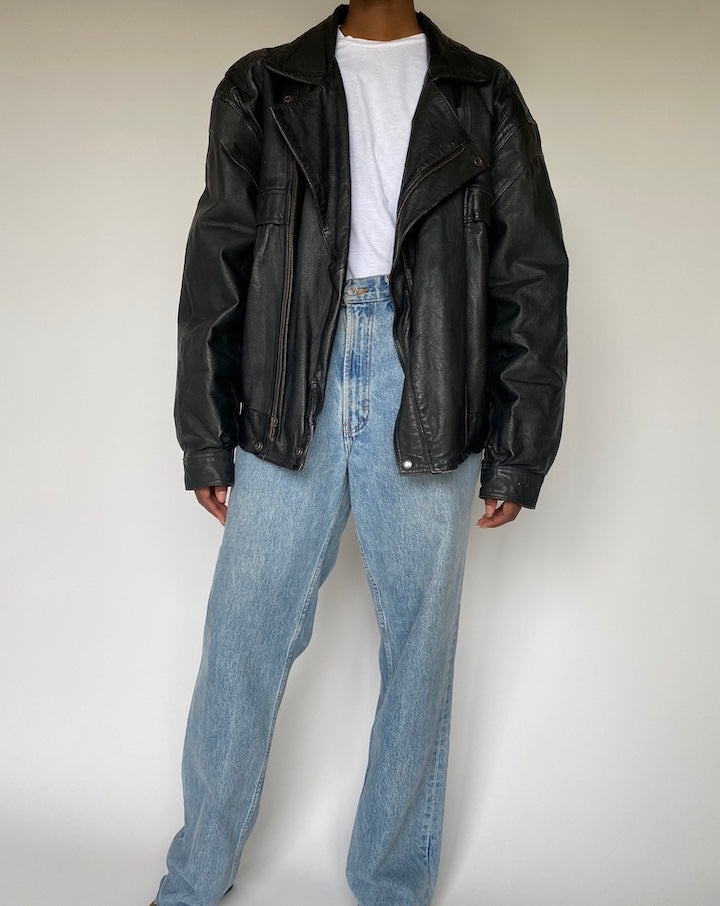 VINTAGE BLACK OVERSIZED LEATHER JACKET 3824