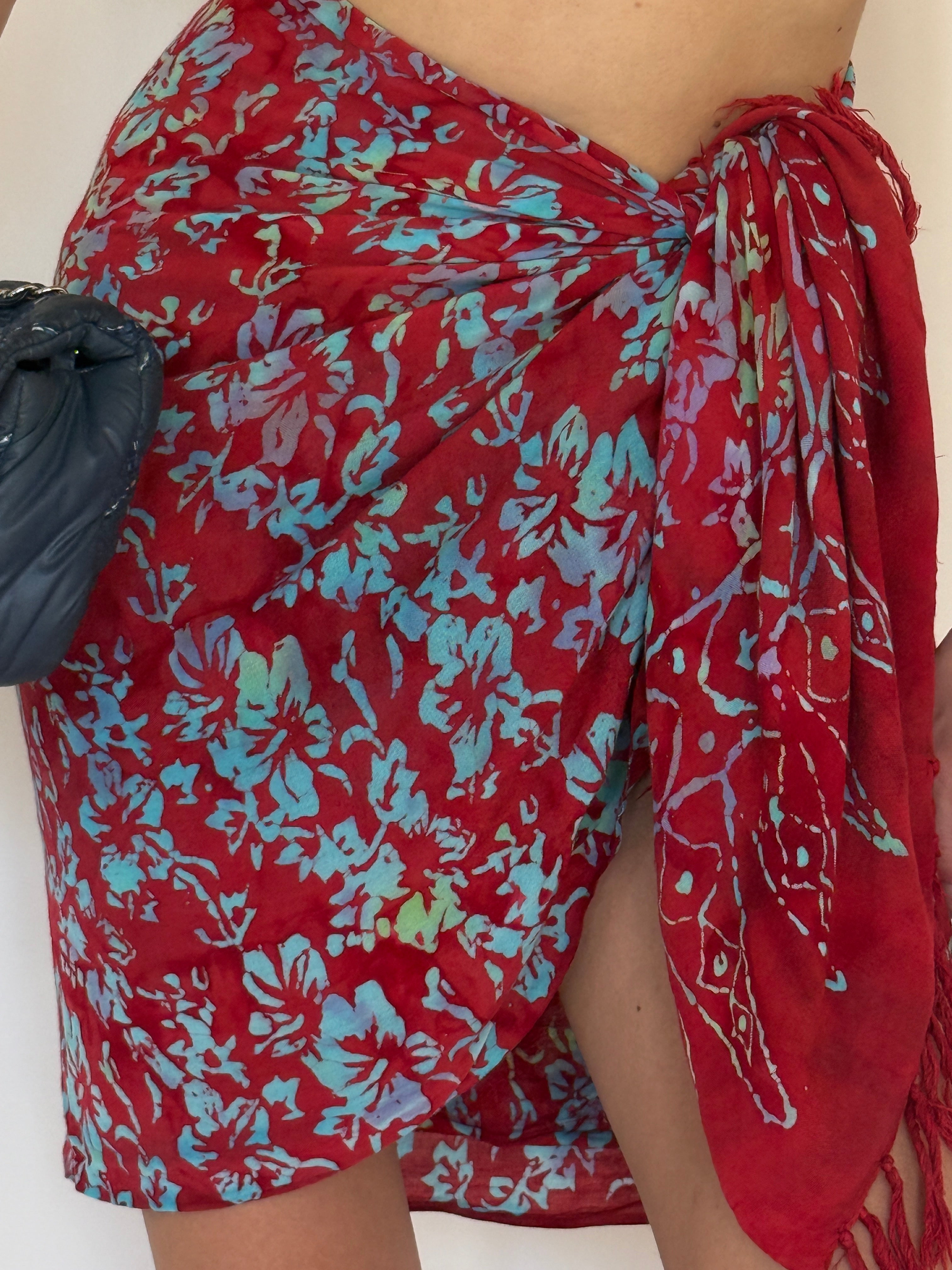 Vintage red floral wrap sarong front view