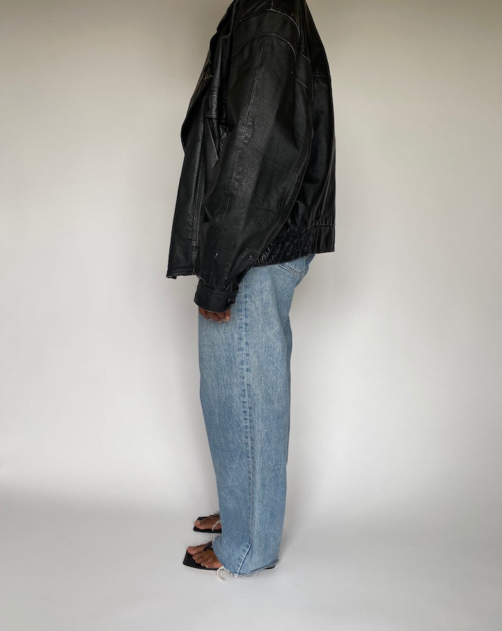 VINTAGE BLACK OVERSIZED LEATHER JACKET 3824
