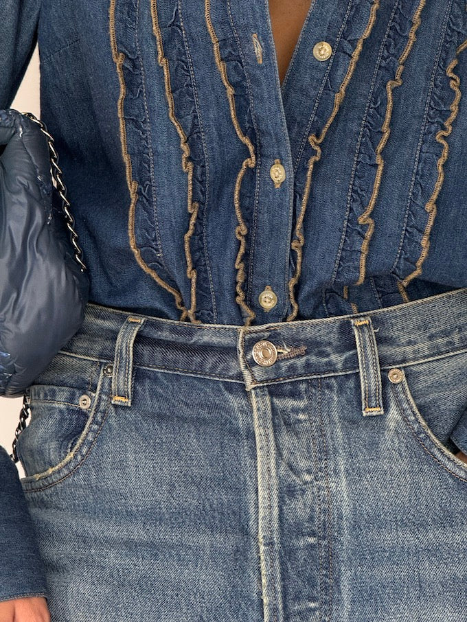 Vintage western-inspired ruffled denim shirt 6336