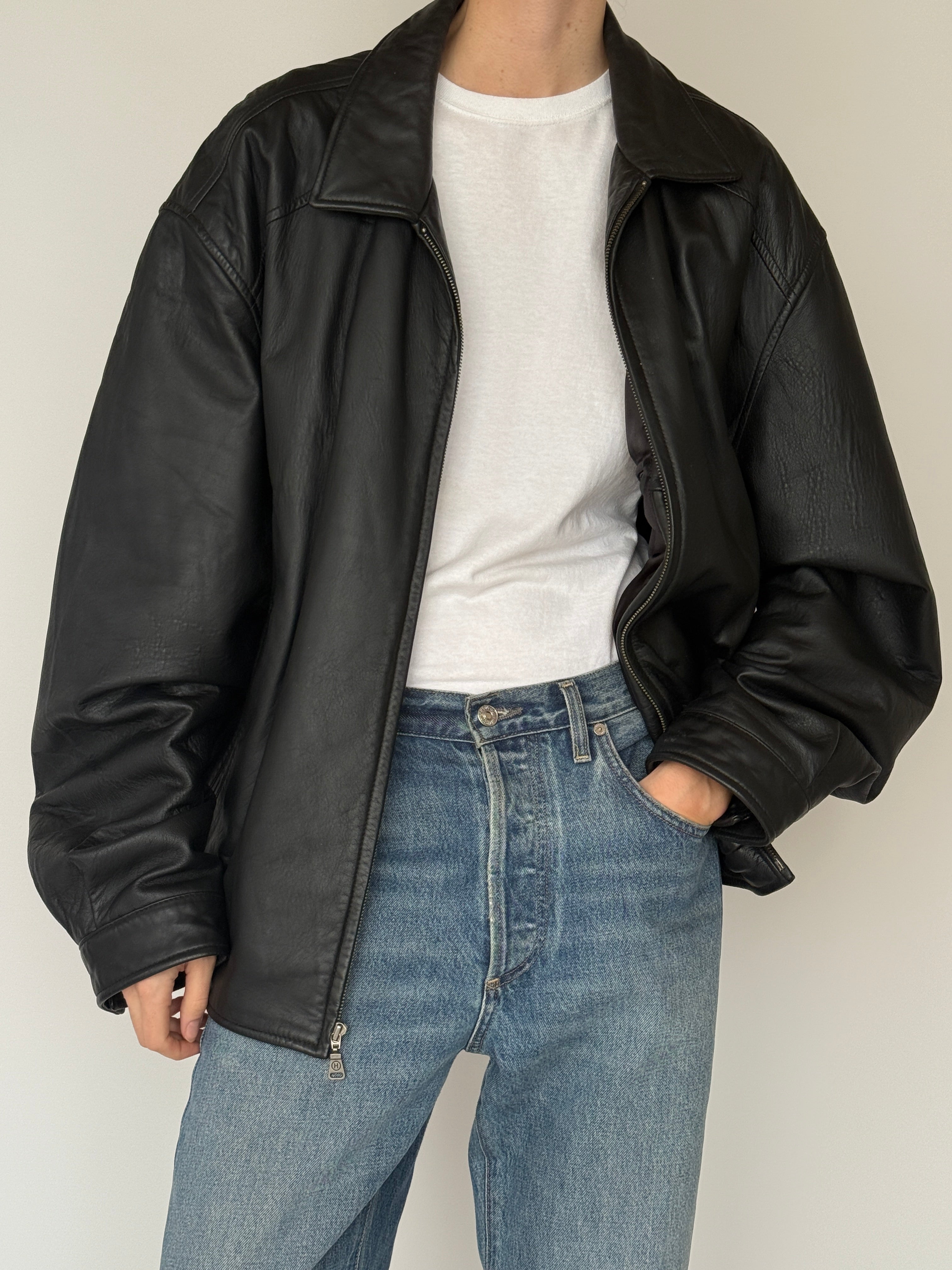 Vintage black leather jacket relaxed fit