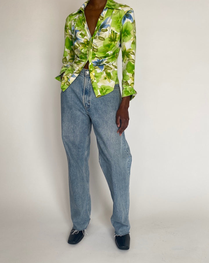 VINTAGE GREEN FLOWER BLOUSE 4346