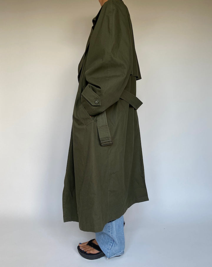 VINTAGE MOSS GREEN OVERSIZED TRENCH COAT 2901