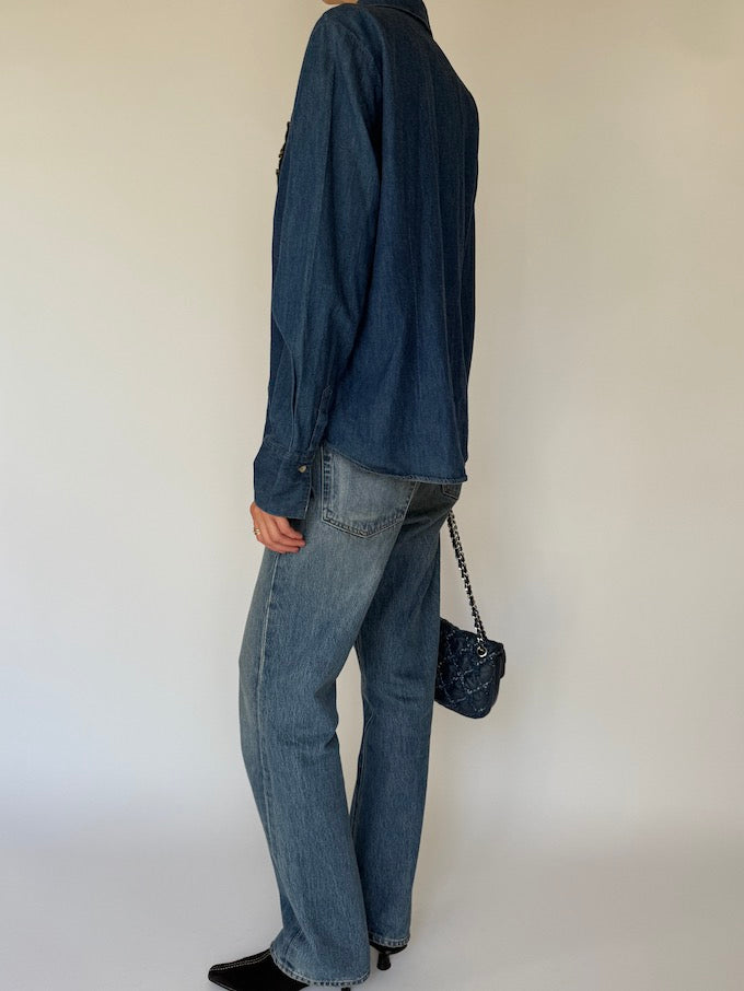 Vintage western-inspired ruffled denim shirt 6336