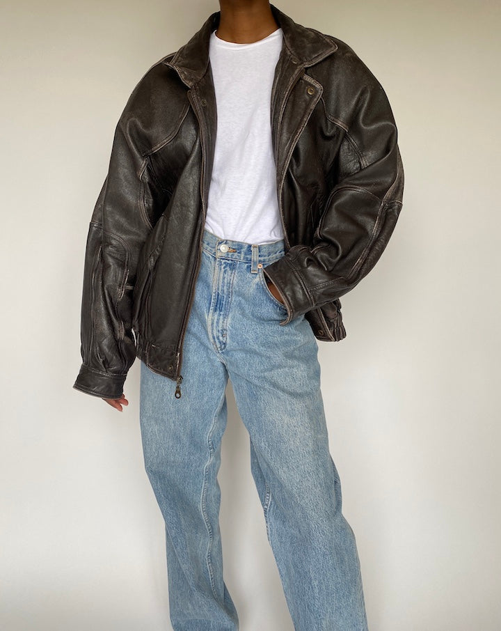 VINTAGE DARK BROWN LEATHER JACKET 3826
