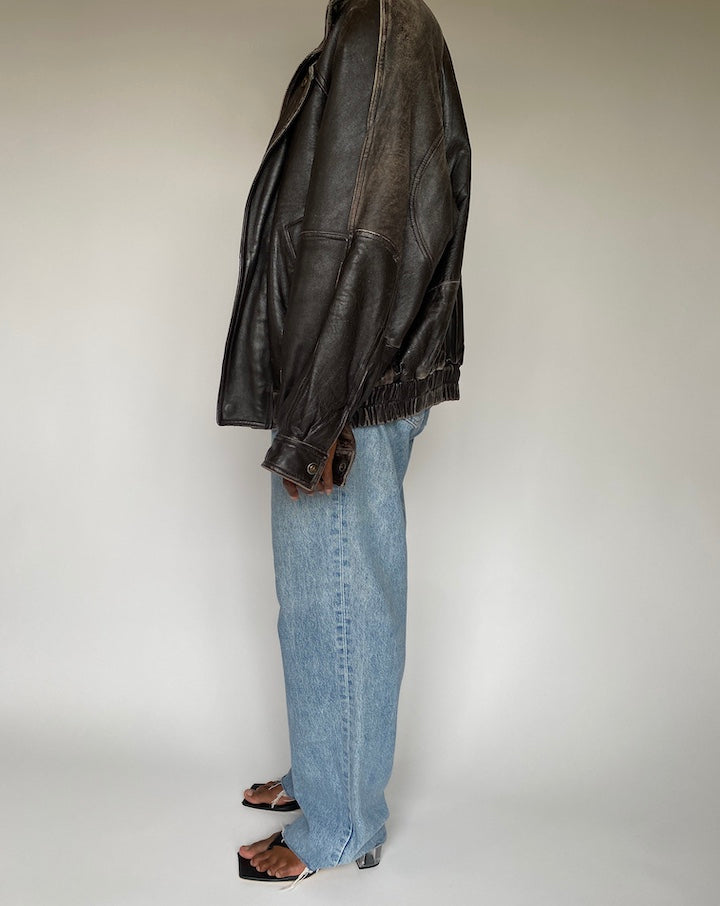 VINTAGE DARK BROWN LEATHER JACKET 3826