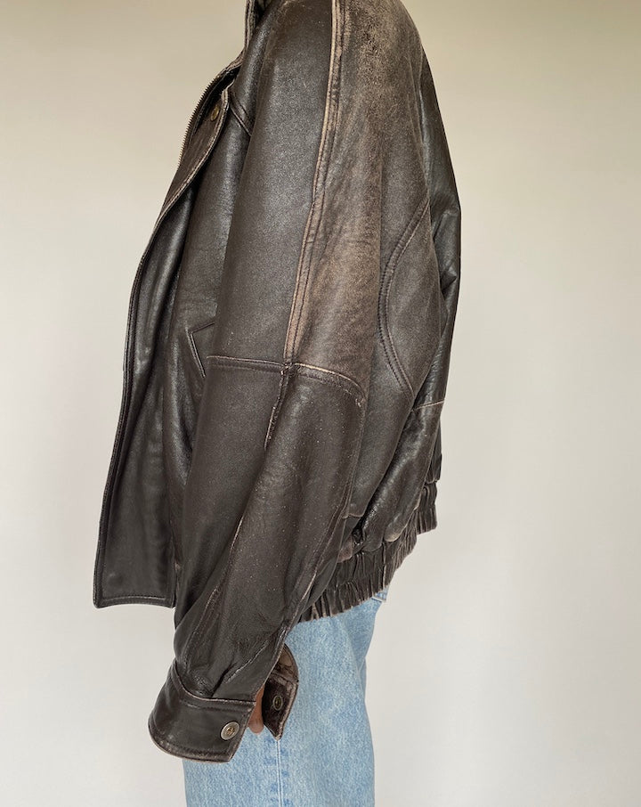 VINTAGE DARK BROWN LEATHER JACKET 3826