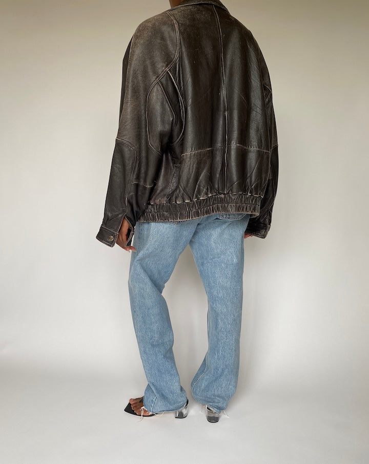 VINTAGE DARK BROWN LEATHER JACKET 3826
