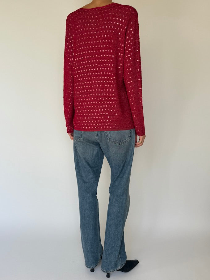 Vintage Red Sequin Knit Cardigan 6360