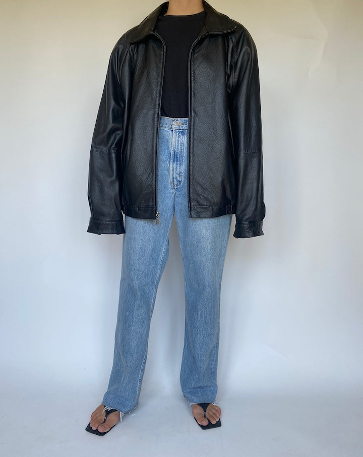 VINTAGE OVERSIZED BLACK LEATHER JACKET 3421
