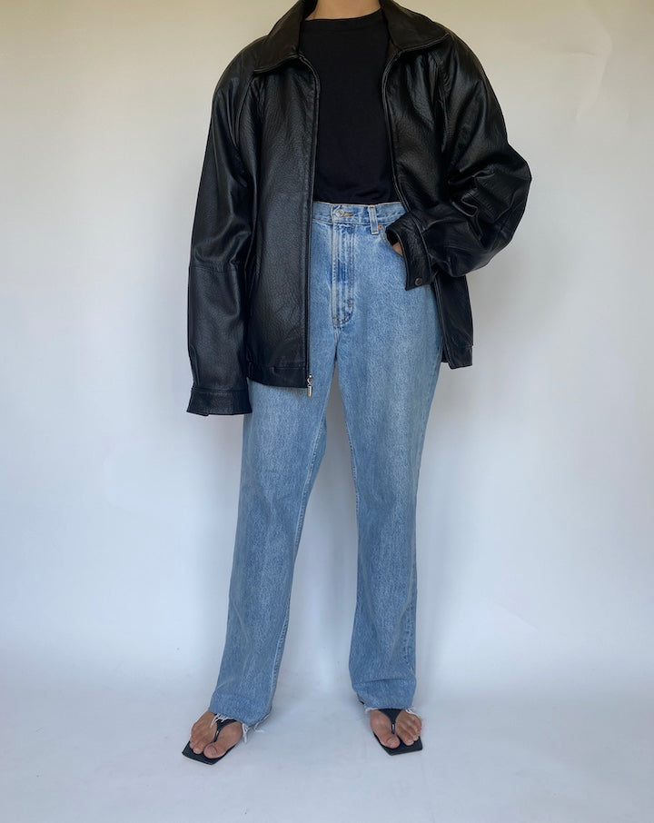 VINTAGE OVERSIZED BLACK LEATHER JACKET 3421