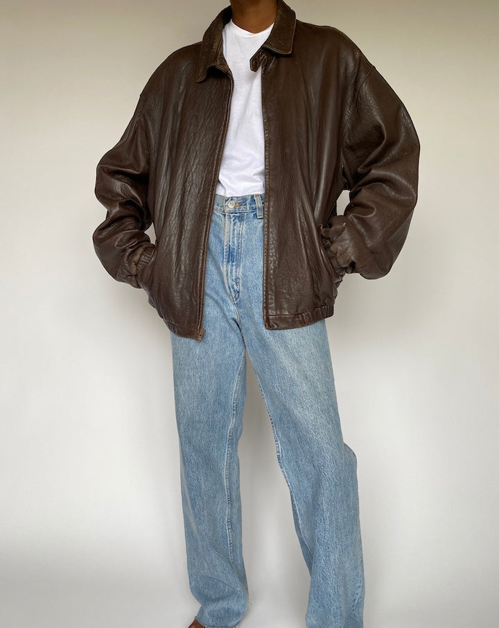 VINTAGE BROWN OVERSIZED LEATHER JACKET 3829