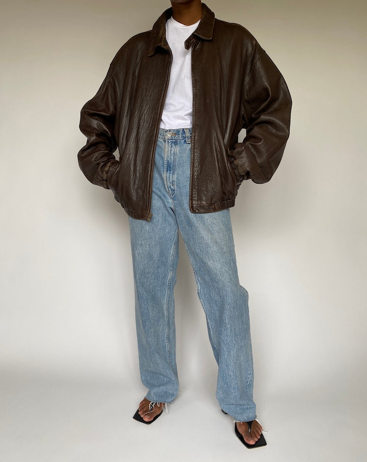 VINTAGE BROWN OVERSIZED LEATHER JACKET 3829