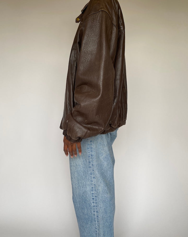 VINTAGE BROWN OVERSIZED LEATHER JACKET 3829
