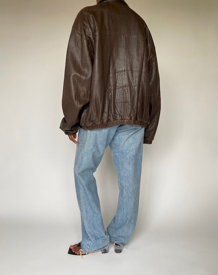 VINTAGE BROWN OVERSIZED LEATHER JACKET 3829