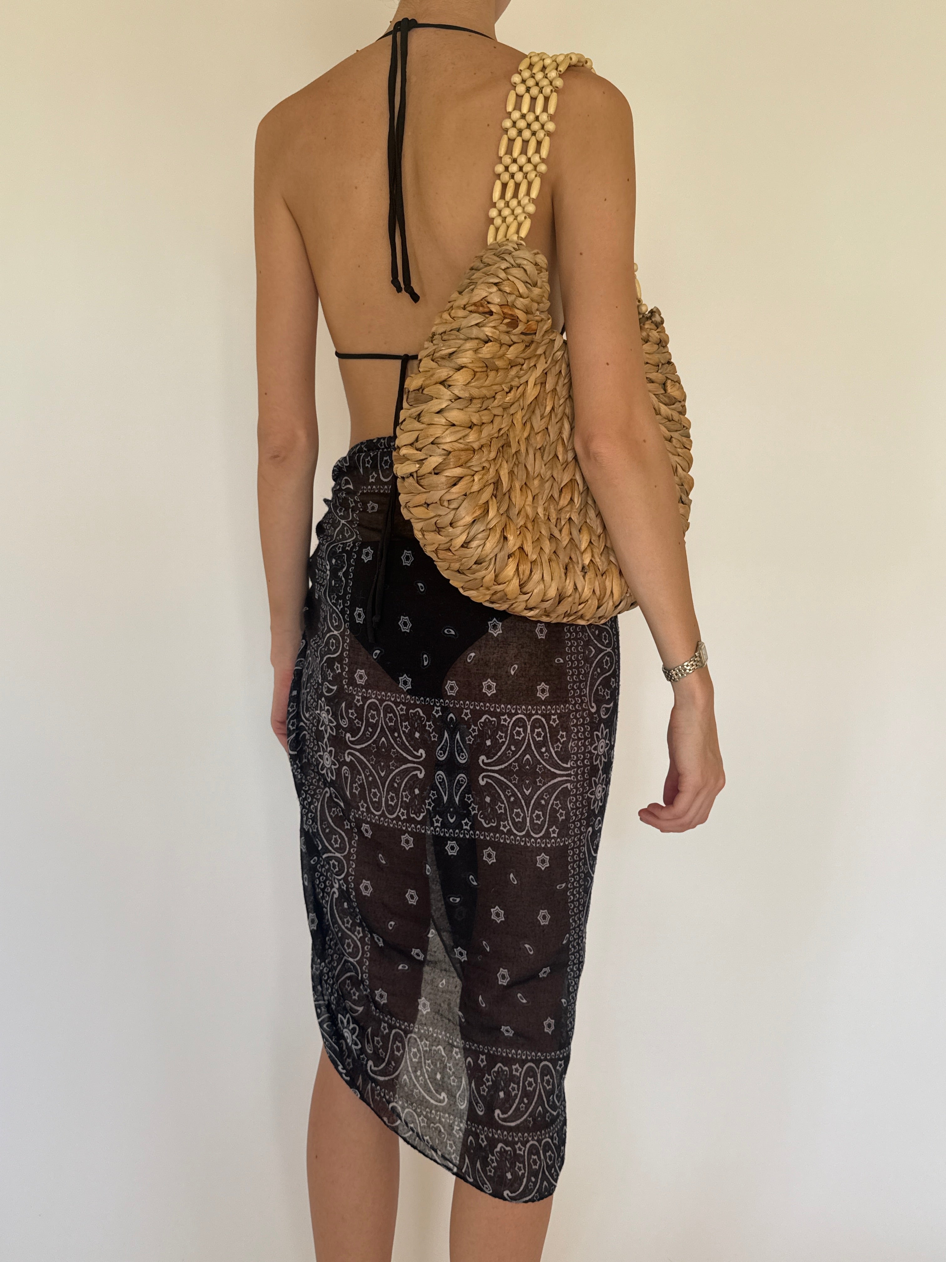 Vintage black sheer paisley sarong back view