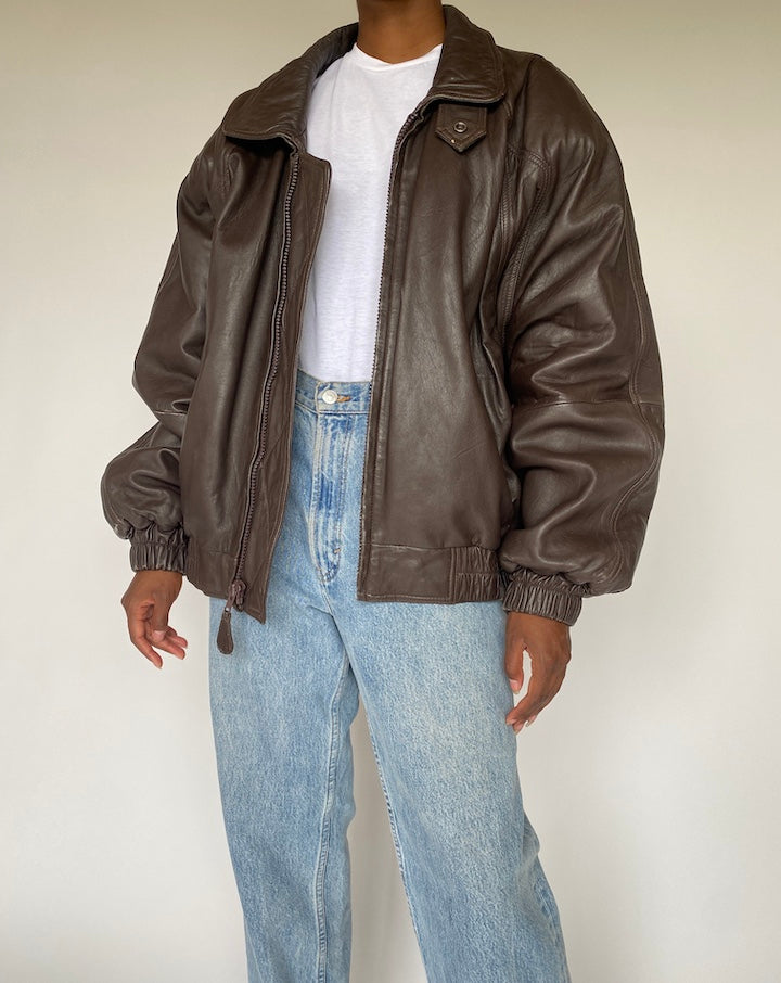 VINTAGE OVERSIZED DARK BROWN LEATHER JACKET 3831