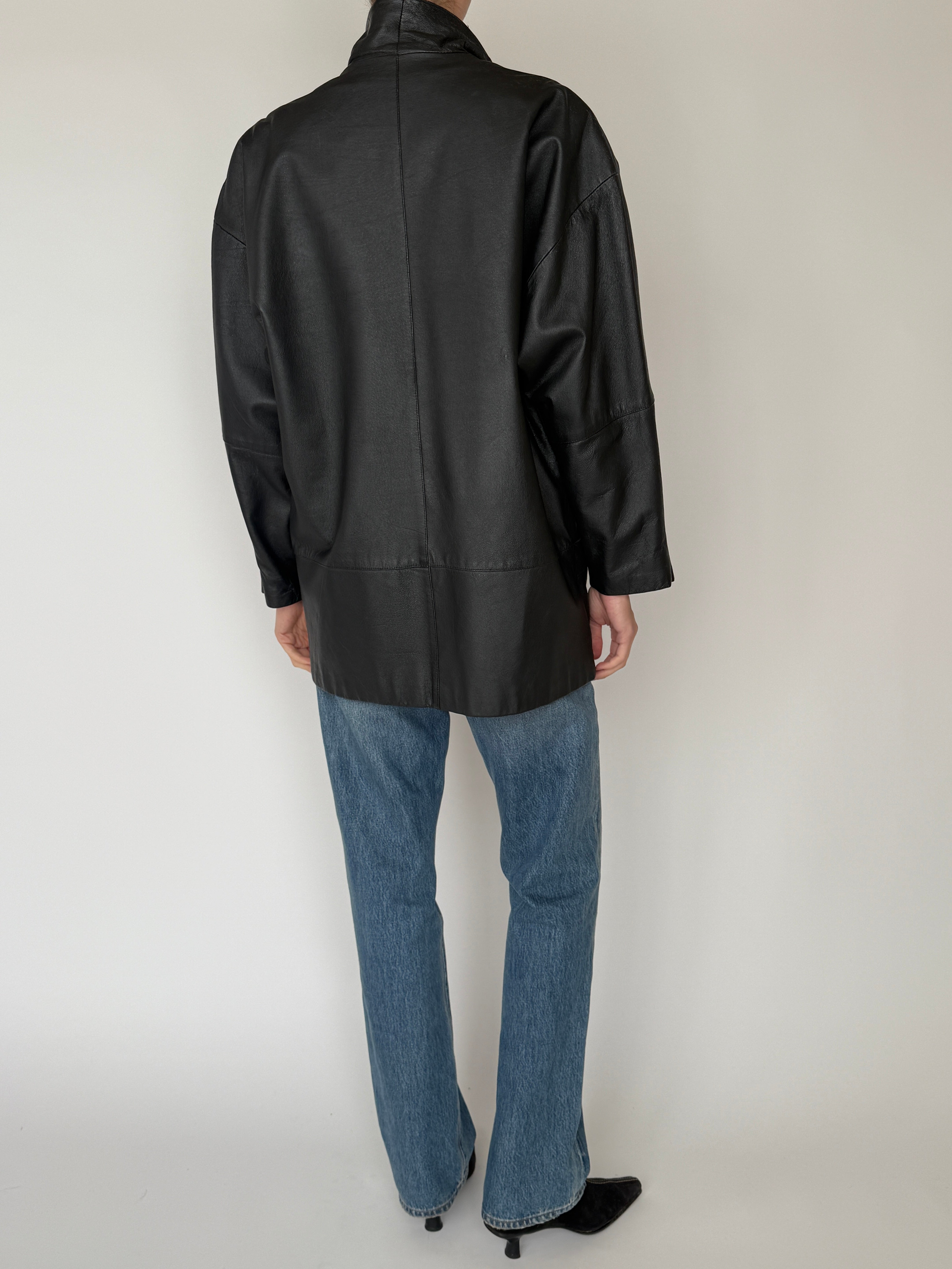 Vintage leather blazer black back view