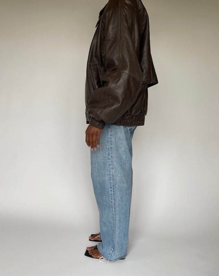VINTAGE OVERSIZED DARK BROWN LEATHER JACKET 3831