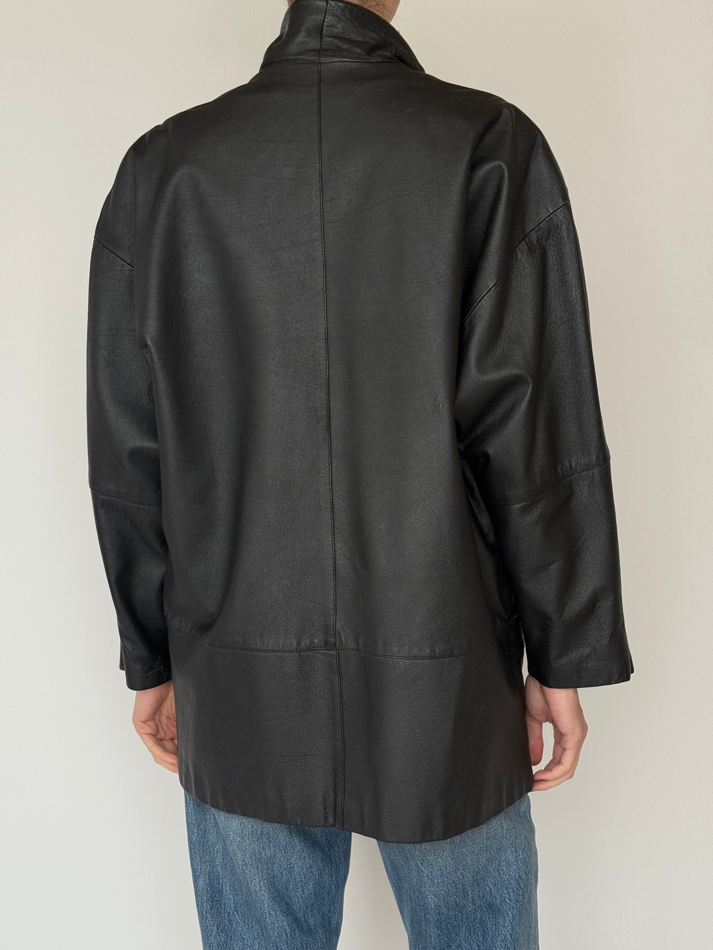 Vintage leather blazer black back view