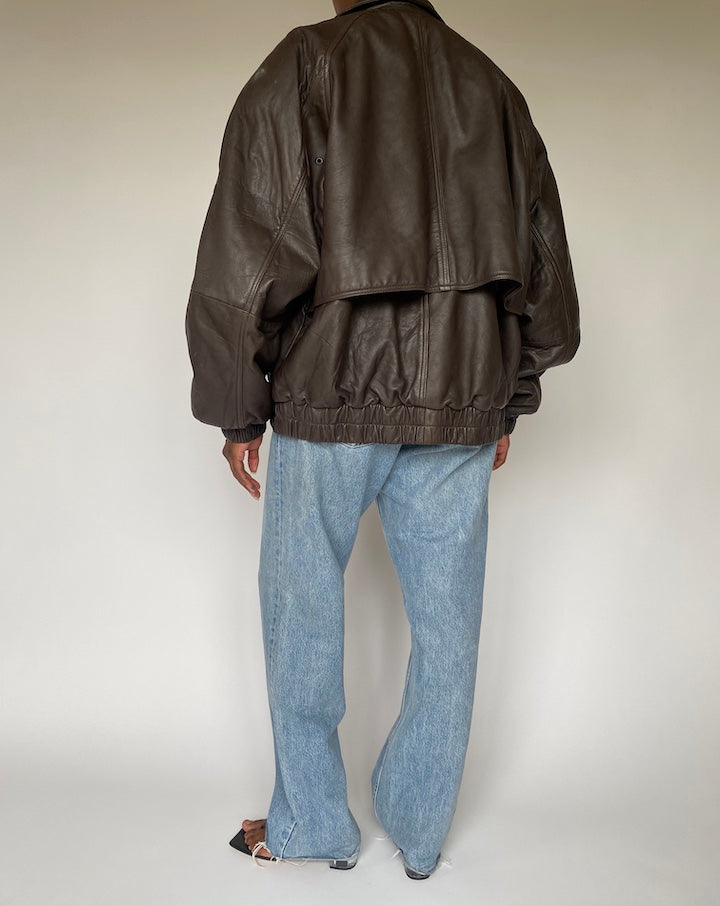 VINTAGE OVERSIZED DARK BROWN LEATHER JACKET 3831