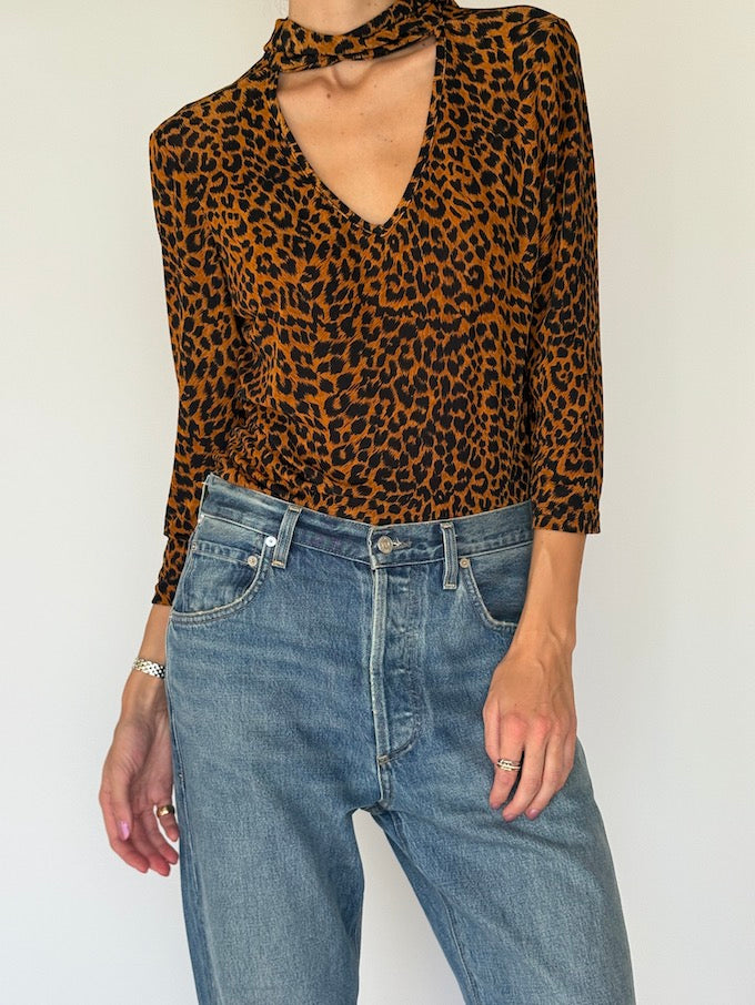Vintage Leopard Print Cut-Out Top 6090