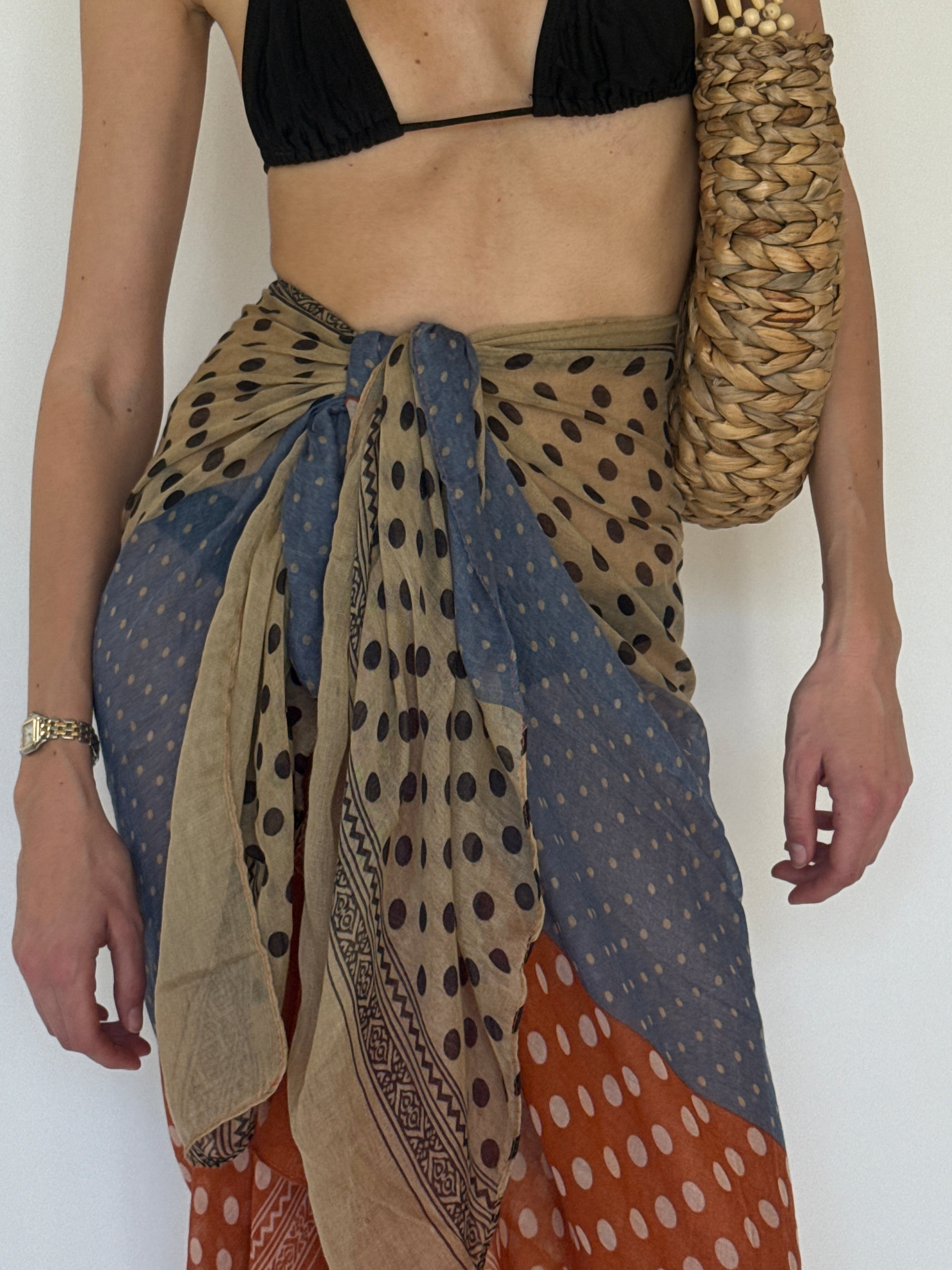 Vintage multicolor printed sarong fabric close-up