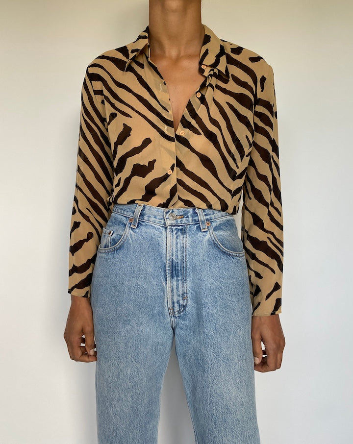 VINTAGE ANIMAL PRINTED LONG-SLEEVE BLOUSE 2908