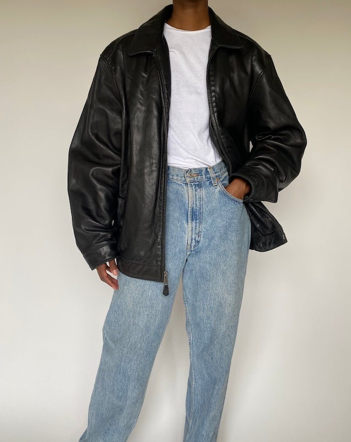 VINTAGE OVERSIZED BLACK LEATHER JACKET 3833