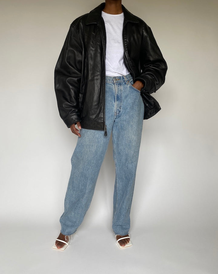VINTAGE OVERSIZED BLACK LEATHER JACKET 3833