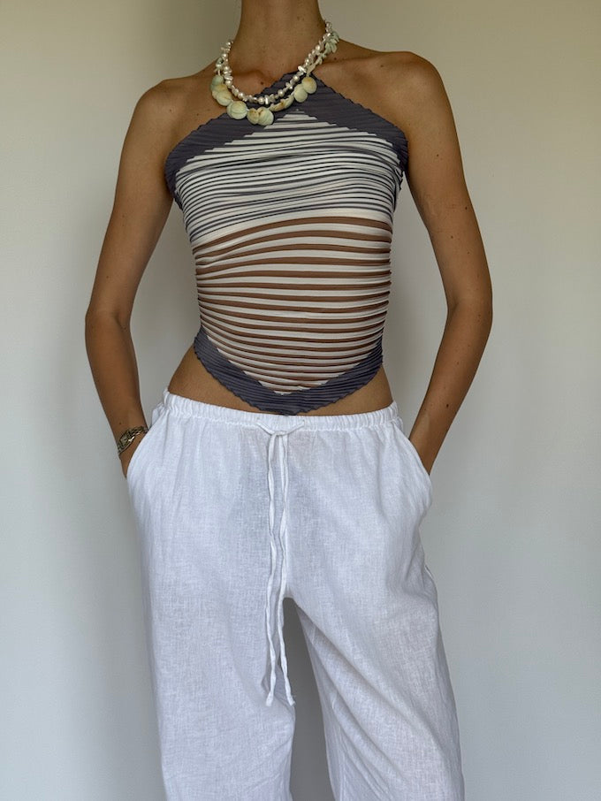 Vintage striped scarf top purple 6285