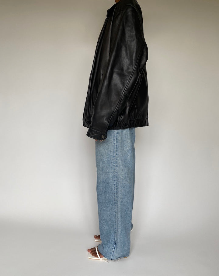 VINTAGE OVERSIZED BLACK LEATHER JACKET 3833