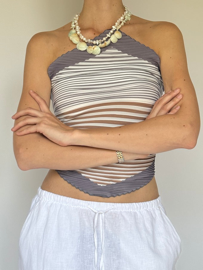 Vintage striped scarf top purple 6285
