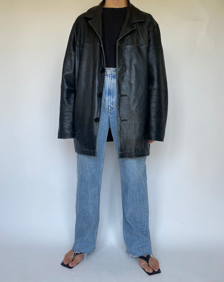 VINTAGE OVERSIZED BLACK LEATHER JACKET 3427