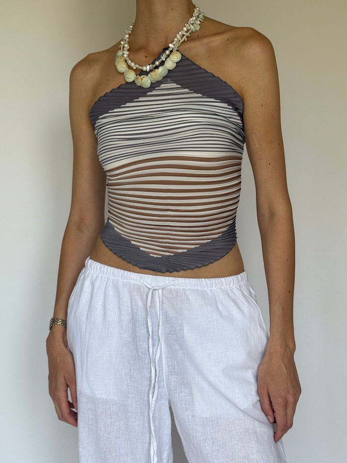 Vintage striped scarf top purple 6285