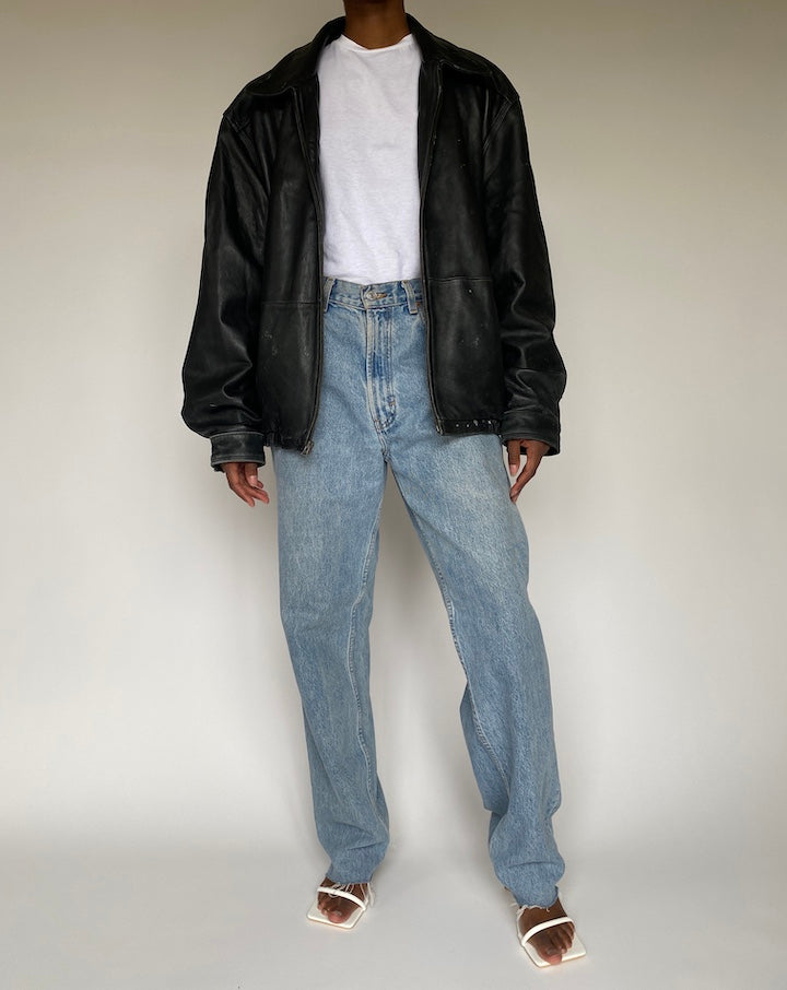 VINTAGE OVERSIZED BLACK LEATHER JACKET 3835